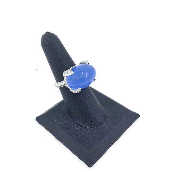 Silver Tone Nolan Miller Clear and Blue Stone Ring - Picture 3 of 10
